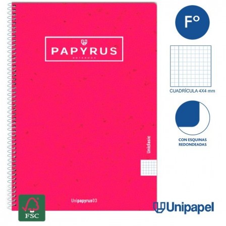 CUADERNO ESPIRAL  TAPA CONTRACOLADA PAPYRUS03-UNICLASIC - FOLIO - 80H - CUADRÍCULA 4MM - 90G - COLORES SURTIDOS