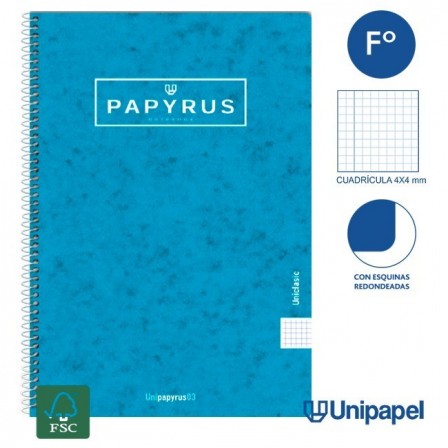 CUADERNO ESPIRAL  TAPA CONTRACOLADA PAPYRUS03-UNICLASIC - FOLIO - 80H - CUADRÍCULA 4MM - 90G - COLORES SURTIDOS