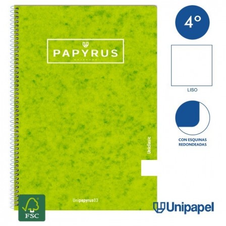 CUADERNO ESPIRAL  TAPA CONTRACOLADA PAPYRUS03-UNICLASIC - CUARTO - 80H - LISO - 90G - COLORES SURTIDOS