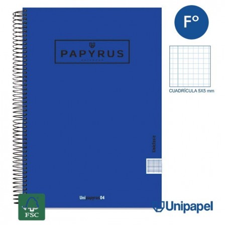 CUADERNO ESPIRAL  TAPA EXTRADURA    PAPYRUS04-UNICLASIC - FOLIO - 80H - CUADRÍCULA 5MM - 90G - COLORES SURTIDOS