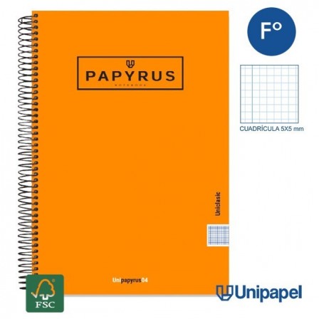 CUADERNO ESPIRAL  TAPA EXTRADURA    PAPYRUS04-UNICLASIC - FOLIO - 80H - CUADRÍCULA 5MM - 90G - COLORES SURTIDOS