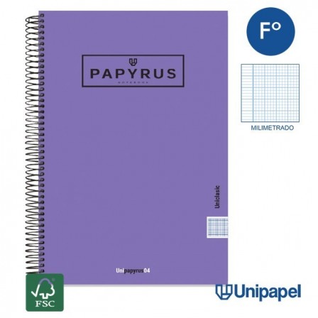 CUADERNO ESPIRAL  TAPA EXTRADURA    PAPYRUS04-UNICLASIC - FOLIO - 80H - MILIMETRADO - 90G - COLORES SURTIDOS