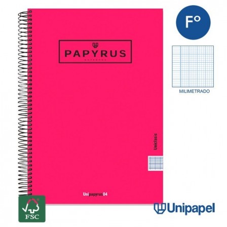 CUADERNO ESPIRAL  TAPA EXTRADURA    PAPYRUS04-UNICLASIC - FOLIO - 80H - MILIMETRADO - 90G - COLORES SURTIDOS