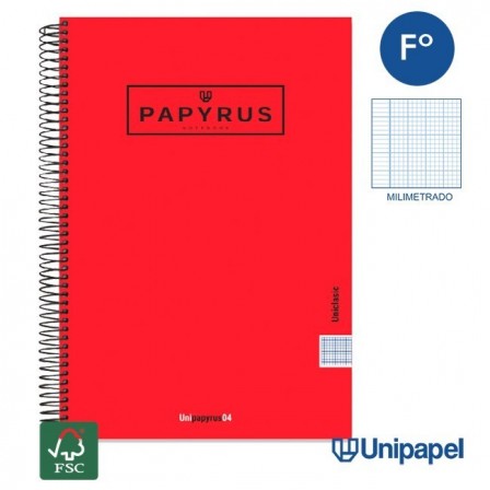 CUADERNO ESPIRAL  TAPA EXTRADURA    PAPYRUS04-UNICLASIC - FOLIO - 80H - MILIMETRADO - 90G - COLORES SURTIDOS