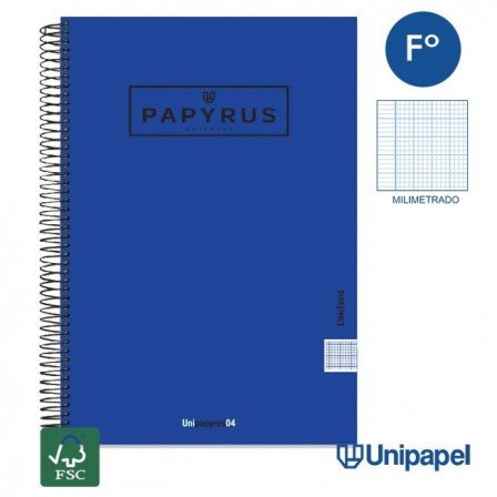 CUADERNO ESPIRAL  TAPA EXTRADURA    PAPYRUS04-UNICLASIC - FOLIO - 80H - MILIMETRADO - 90G - COLORES SURTIDOS