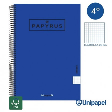 CUADERNO ESPIRAL  TAPA EXTRADURA    PAPYRUS04-UNICLASIC - CUARTO - 80H - CUADRÍCULA 4MM - 90G - COLORES SURTIDOS