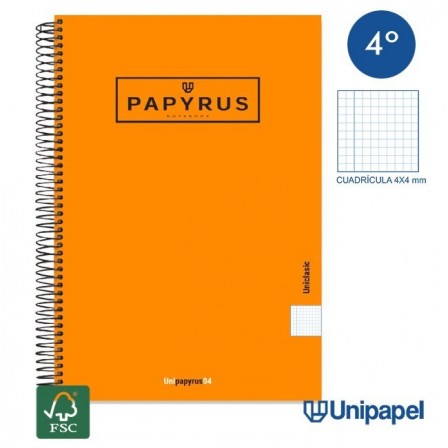 CUADERNO ESPIRAL  TAPA EXTRADURA    PAPYRUS04-UNICLASIC - CUARTO - 80H - CUADRÍCULA 4MM - 90G - COLORES SURTIDOS