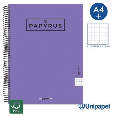 CUADERNO ESPIRAL  TAPA EXTRADURA    PAPYRUS04-UNICOLOR1 - A4+ - 80H - CUADRÍCULA 5MM - 90G - COLORES SURTIDOS