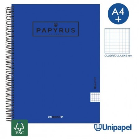 CUADERNO ESPIRAL  TAPA EXTRADURA    PAPYRUS04-UNICOLOR1 - A4+ - 80H - CUADRÍCULA 5MM - 90G - COLORES SURTIDOS