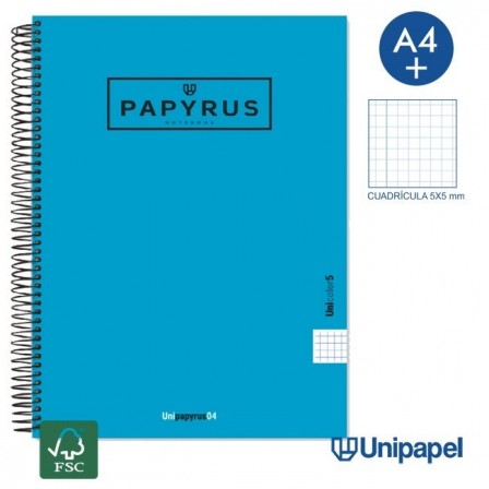 CUADERNO ESPIRAL  TAPA EXTRADURA    PAPYRUS04-UNICOLOR5 - A4+ - 80H - CUADRÍCULA 5MM - 90G - COLORES SURTIDOS