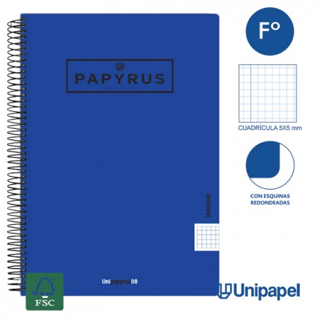 CUADERNO ESPIRAL  TAPA  POLIPROPILENO  PAPYRUS08-UNICLASIC - FOLIO - 80H - CUADRÍCULA 5MM - 90G - COLORES SURTIDOS