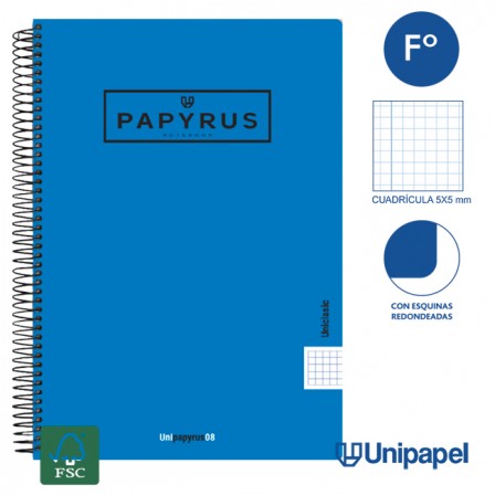 CUADERNO ESPIRAL  TAPA  POLIPROPILENO  PAPYRUS08-UNICLASIC - FOLIO - 80H - CUADRÍCULA 5MM - 90G - COLORES SURTIDOS