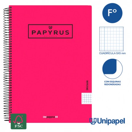 CUADERNO ESPIRAL  TAPA  POLIPROPILENO  PAPYRUS08-UNICLASIC - FOLIO - 80H - CUADRÍCULA 5MM - 90G - COLORES SURTIDOS