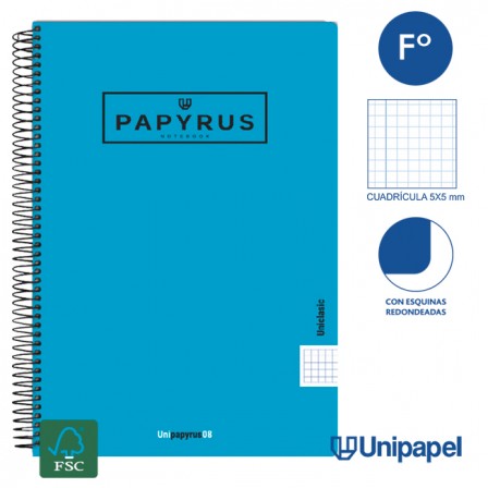 CUADERNO ESPIRAL  TAPA  POLIPROPILENO  PAPYRUS08-UNICLASIC - FOLIO - 80H - CUADRÍCULA 5MM - 90G - COLORES SURTIDOS