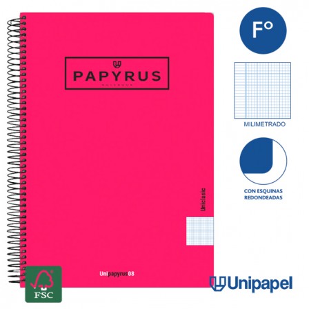 CUADERNO ESPIRAL  TAPA  POLIPROPILENO  PAPYRUS08-UNICLASIC - FOLIO - 80H - MIIMETRADO - 90G - COLORES SURTIDOS