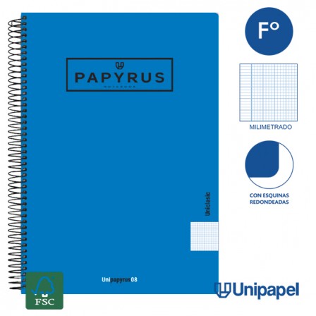 CUADERNO ESPIRAL  TAPA  POLIPROPILENO  PAPYRUS08-UNICLASIC - FOLIO - 80H - MIIMETRADO - 90G - COLORES SURTIDOS