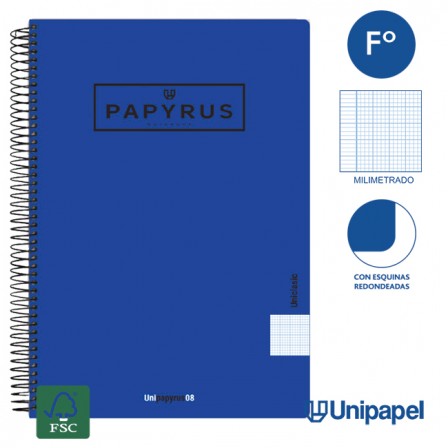 CUADERNO ESPIRAL  TAPA  POLIPROPILENO  PAPYRUS08-UNICLASIC - FOLIO - 80H - MIIMETRADO - 90G - COLORES SURTIDOS