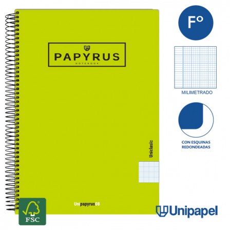 CUADERNO ESPIRAL  TAPA  POLIPROPILENO  PAPYRUS08-UNICLASIC - FOLIO - 80H - MIIMETRADO - 90G - COLORES SURTIDOS