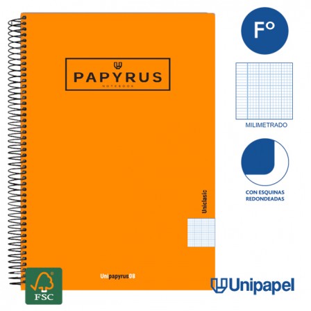 CUADERNO ESPIRAL  TAPA  POLIPROPILENO  PAPYRUS08-UNICLASIC - FOLIO - 80H - MIIMETRADO - 90G - COLORES SURTIDOS