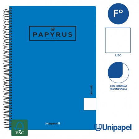 CUADERNO ESPIRAL  TAPA  POLIPROPILENO  PAPYRUS08-UNICLASIC - FOLIO - 80H - LISO - 90G - COLORES SURTIDOS