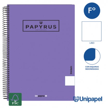 CUADERNO ESPIRAL  TAPA  POLIPROPILENO  PAPYRUS08-UNICLASIC - FOLIO - 80H - LISO - 90G - COLORES SURTIDOS