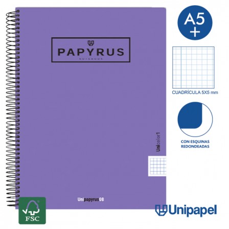 CUADERNO ESPIRAL  TAPA  POLIPROPILENO  PAPYRUS08-UNICOLOR1 - A4+ - 80H - CUADRÍCULA 5MM - 90G - COLORES SURTIDOS