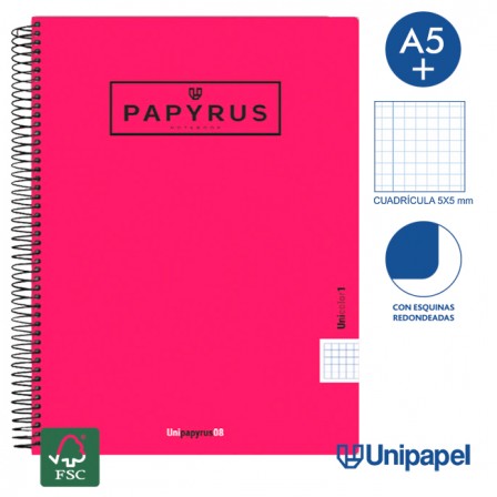 CUADERNO ESPIRAL  TAPA  POLIPROPILENO  PAPYRUS08-UNICOLOR1 - A4+ - 80H - CUADRÍCULA 5MM - 90G - COLORES SURTIDOS