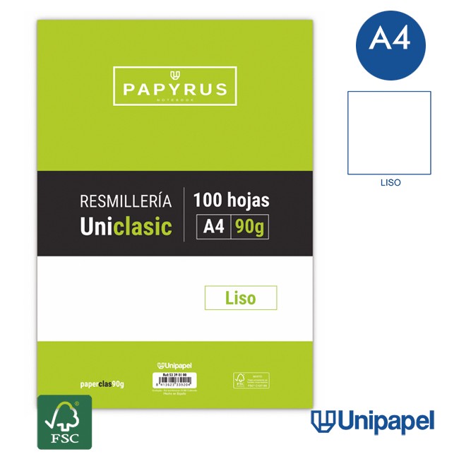 RESMILLERÍA PAPYRUS-UNICLASIC -A4-100H-LISO-90G-SIN MARGEN