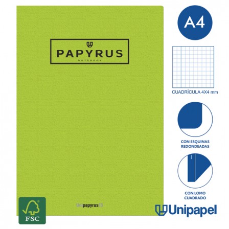 LIBRETAS GRAPA TAPA GOFRADA UNIPAPYRUS13 - A4 - 48H - CUADRICULA 4X4 - 90G - COLORES SURTIDOS