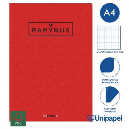 LIBRETAS GRAPA TAPA GOFRADA UNIPAPYRUS13 - A4 - 48H - CUADRICULA 4X4 - 90G - COLORES SURTIDOS